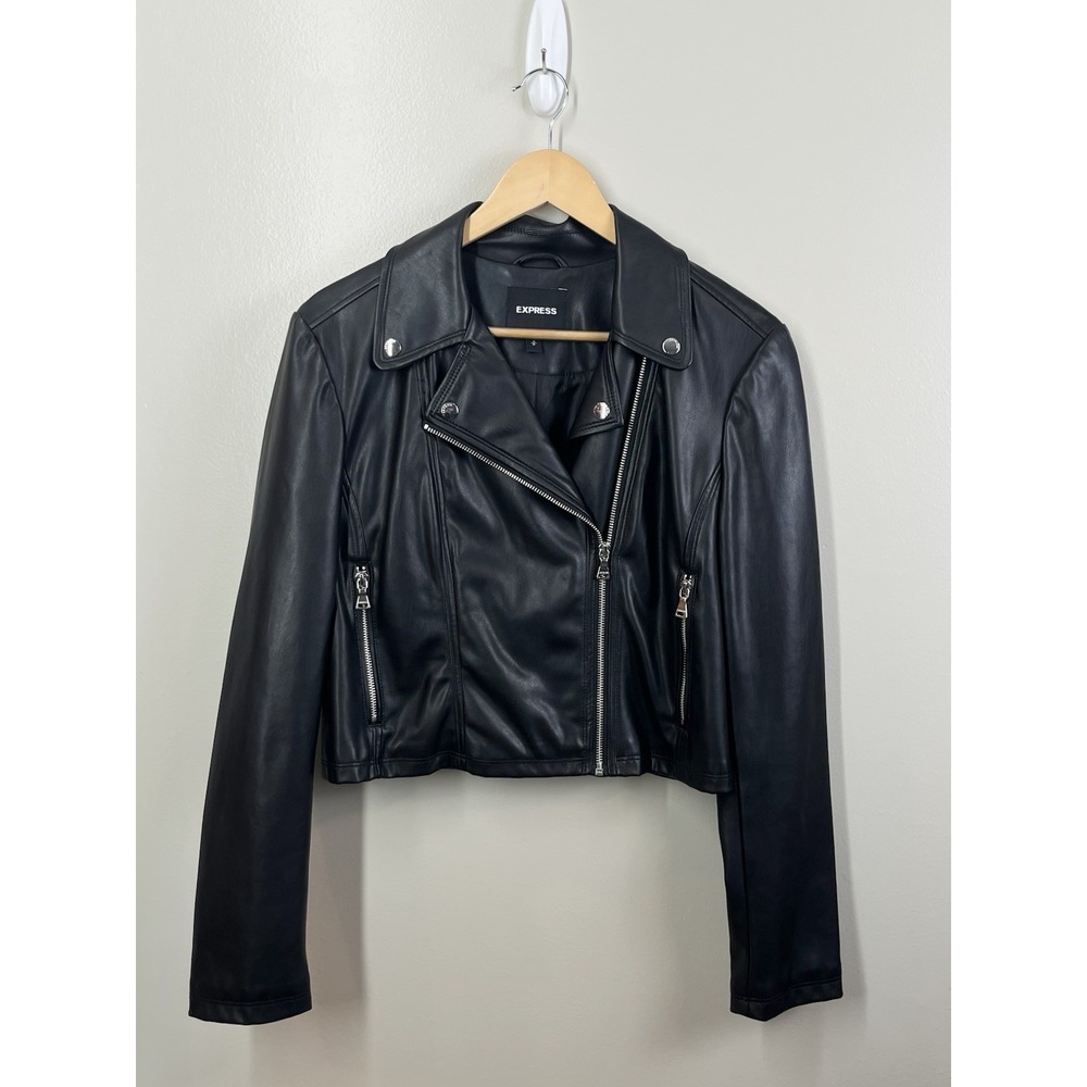 Express Moto Jacket Black Vegan Faux Leather Zippered Women's Size Medium